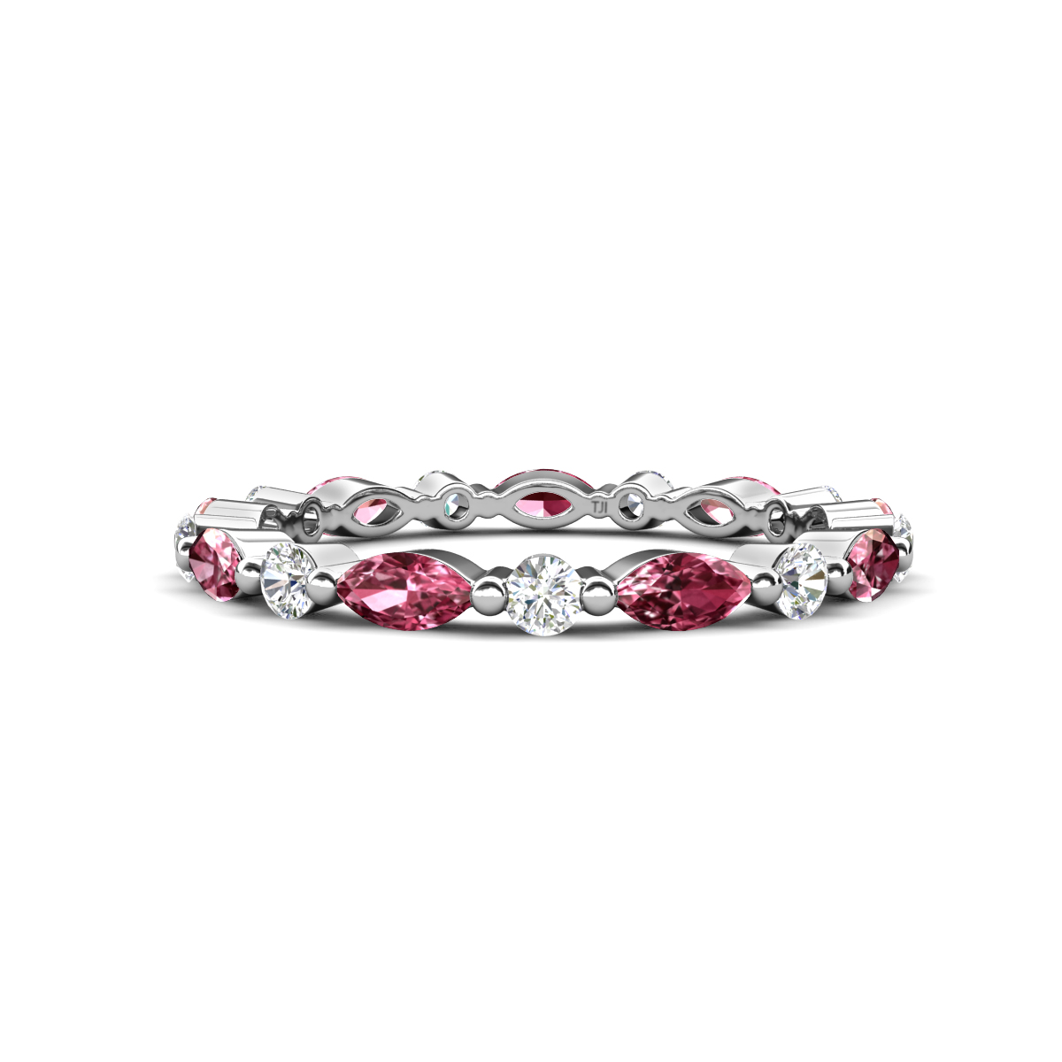 Mira 0.95 ctw Marquise Pink Tourmaline and Round Lab Grown Diamond Women Stackable Eternity Band 